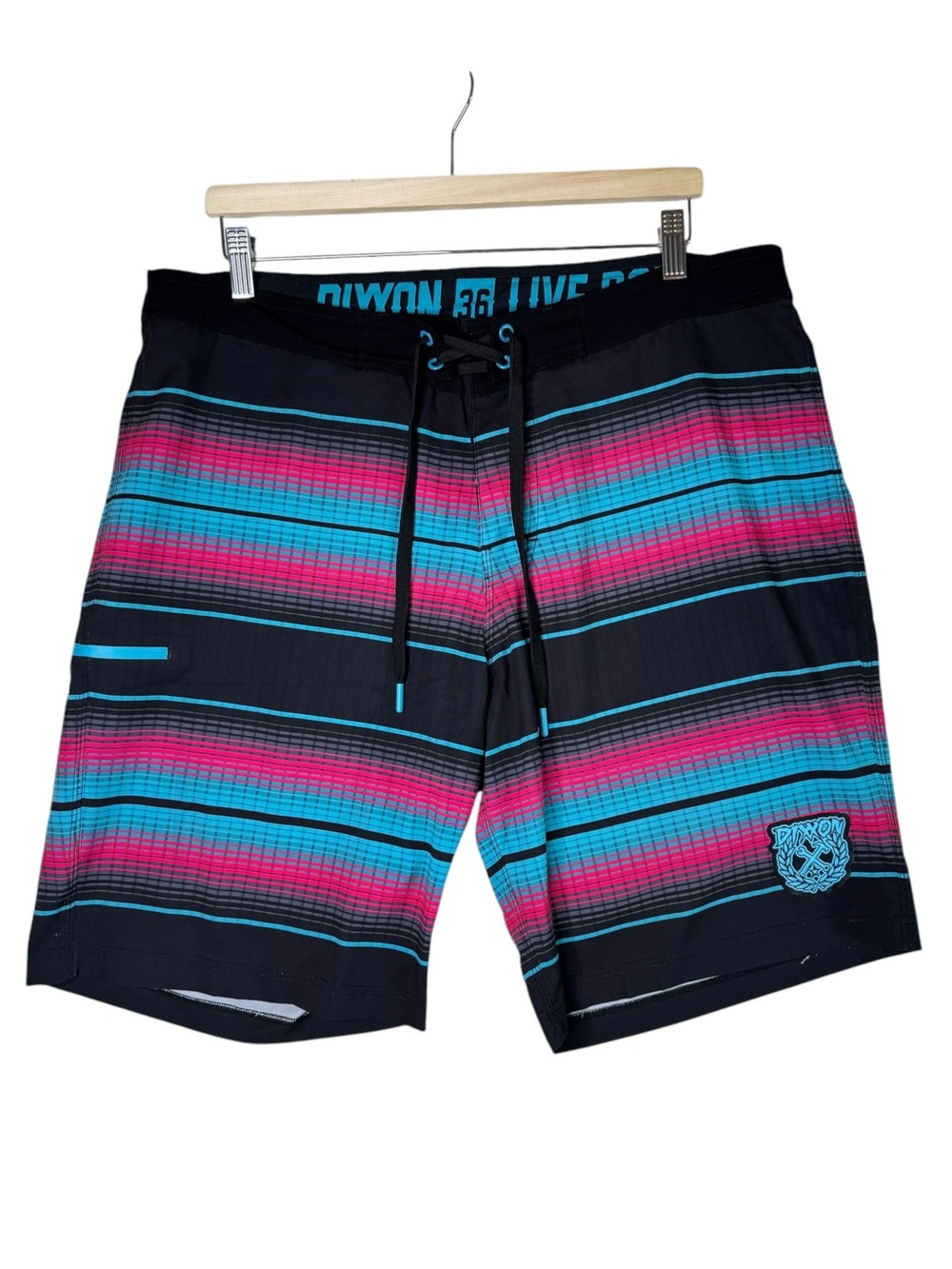 Dixxon Live Rowdy Board Short Boardshorts Black Pink Blue Men's Size 36